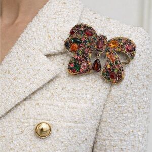 Multicolor Crystal Bow Brooch - Women's Jewelry